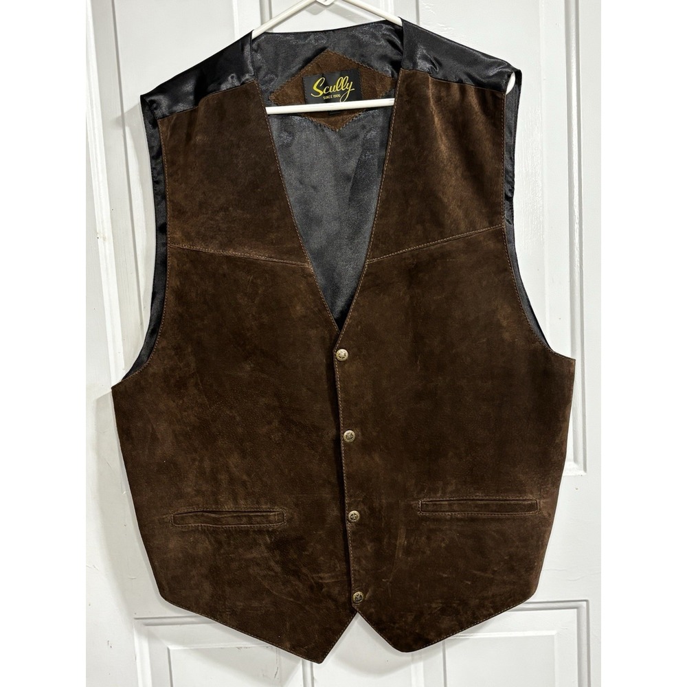 Scully Brown Genuine Leather Men's Snap Front Vest Size XXL Western